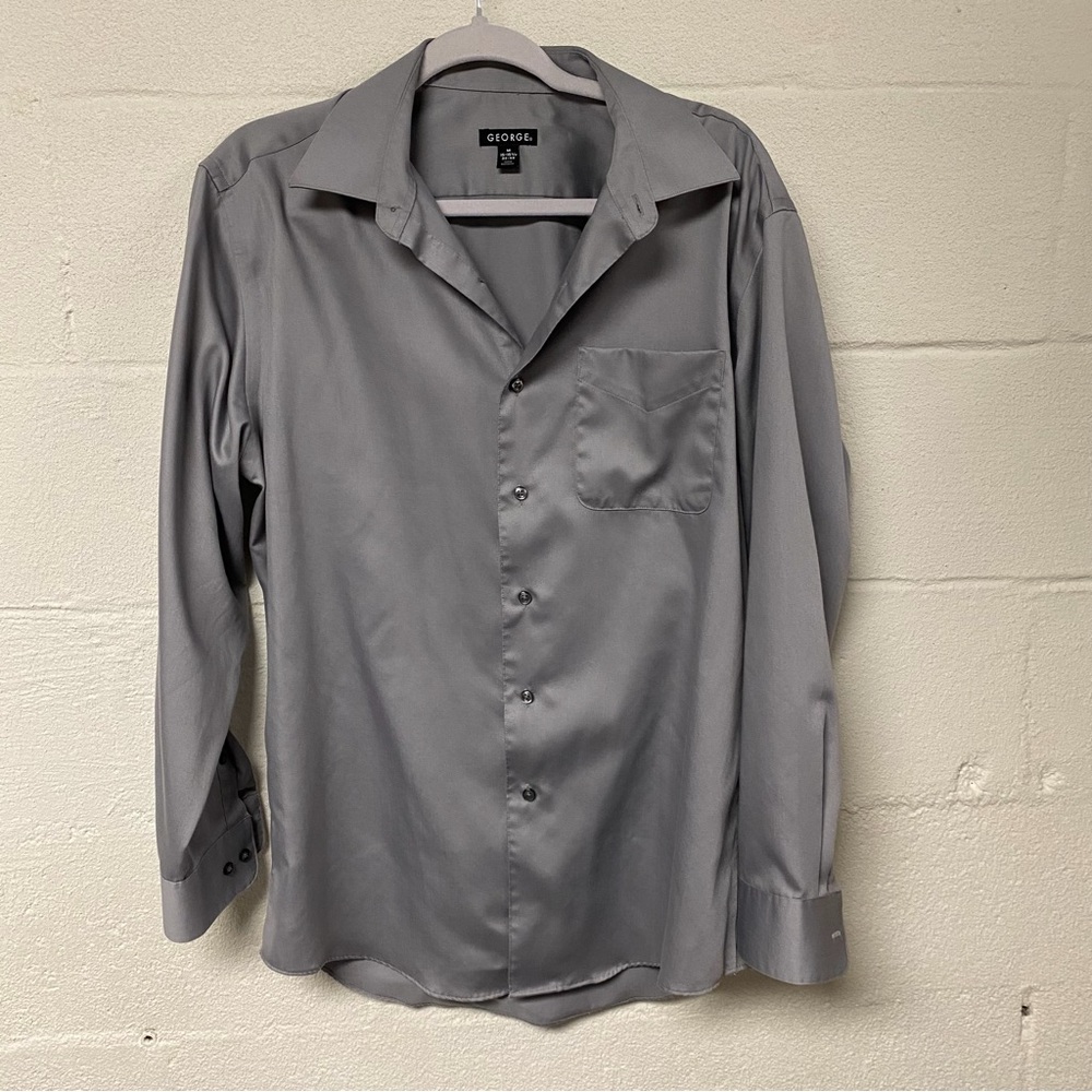 George Men's Gray Long Sleeve Button Down Dress Shirt Size Medium